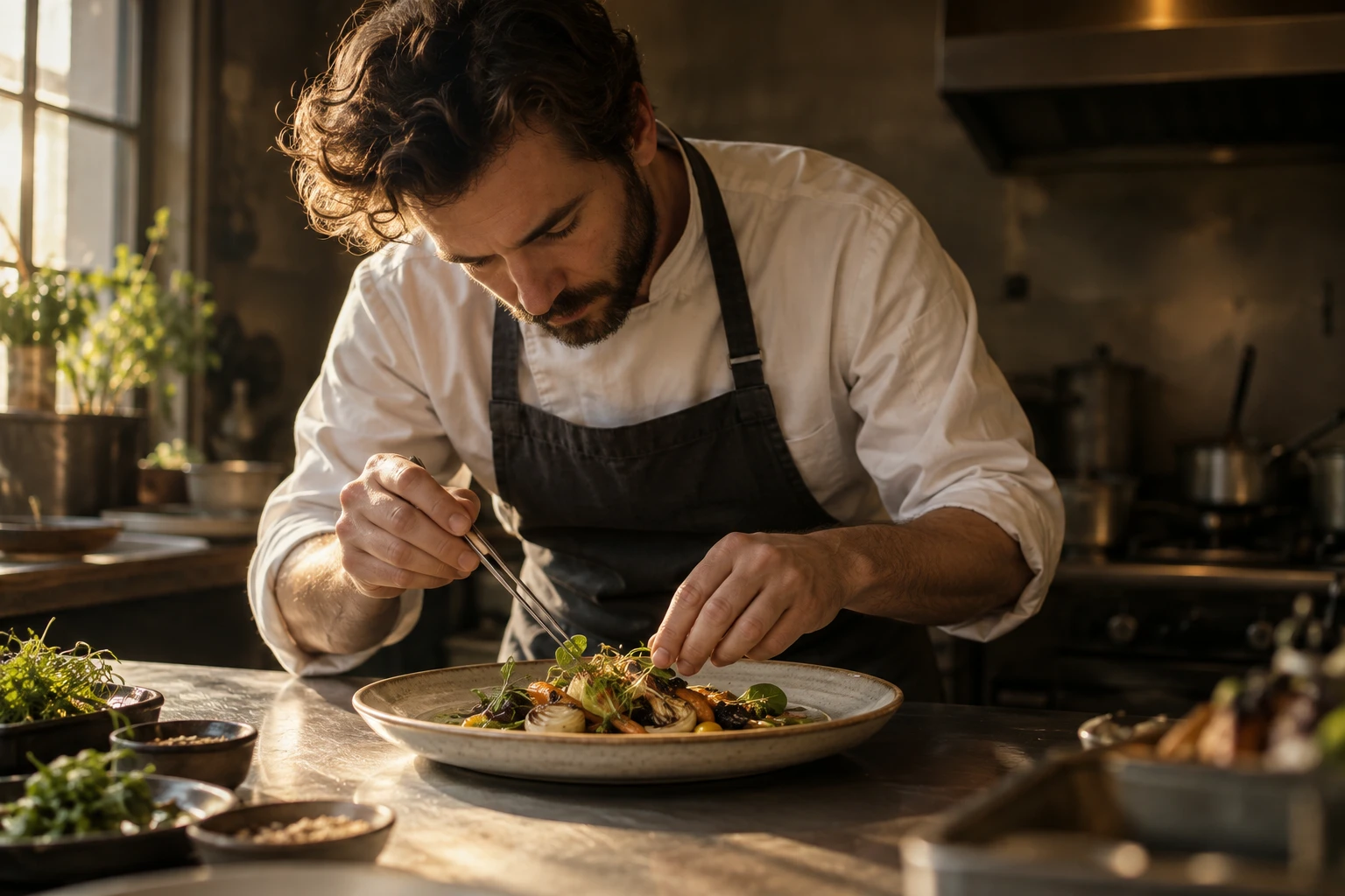 Illustration d’un chef pendant le dressage d’un plat